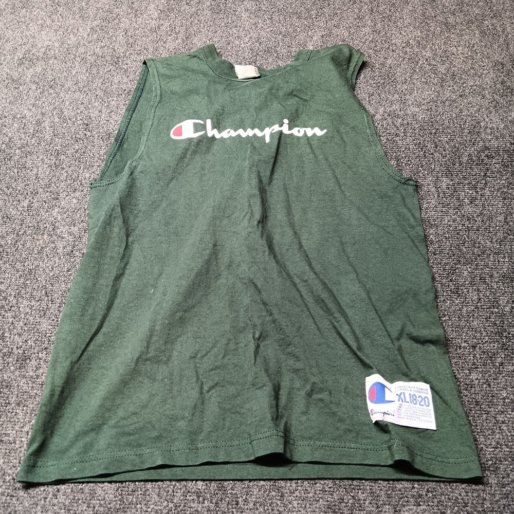 Vintage Champion Shirt Youth XL 18-20 Green Tank Top Gym Summer Sleeveless